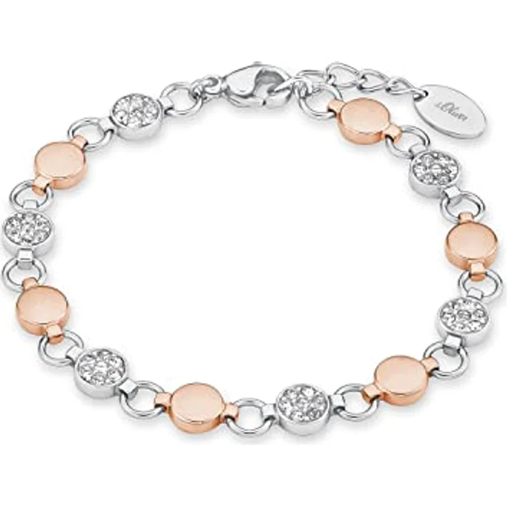 s.Oliver Damen Armkette, Edelstahl IP rose mit Swarovski Kristallen, individuell verstellbar von 18 cm bis 21 cm – Bild 1