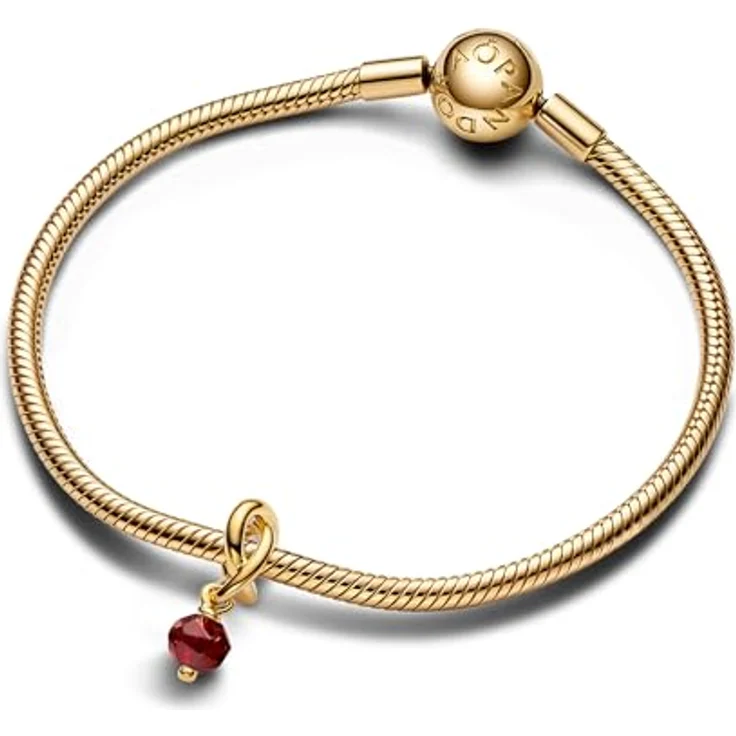 PANDORA Moments Facettierter Ewigkeitskreis Charm-Anhänger aus Sterling Silber mit vergoldeter Metalllegierung und salsarotem Kristall, kompatibel mit Moments Armbändern, 763462C01 – Bild 3