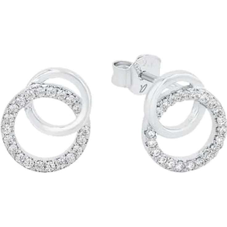 Amor Paar Ohrstecker, 925 Sterling Silber mit Zirkonia, Rhodium Schutzschicht, Kreis Design