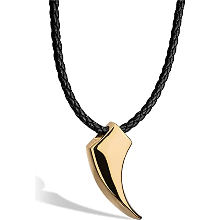SERASAR Herren Lederkette mit Anhänger, 50cm Gold Echtleder Halskette in Schmuckschachtel für Männer – Bild 1