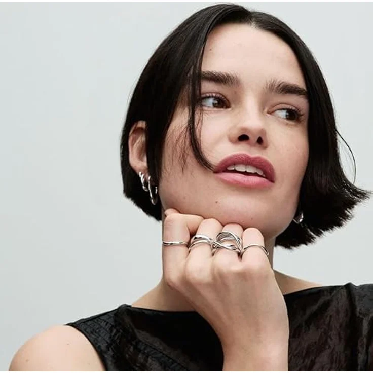 PANDORA Essence Organisch Geformter Bandring aus Sterling Silber, unregelmäßig gewölbte Oberfläche, Größe: 52, 193314C00-52 – Bild 3