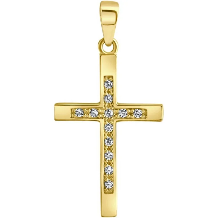 Firetti Kreuzanhänger Gold 375 mit Zirkonia, Halsschmuck für Damen und Herren