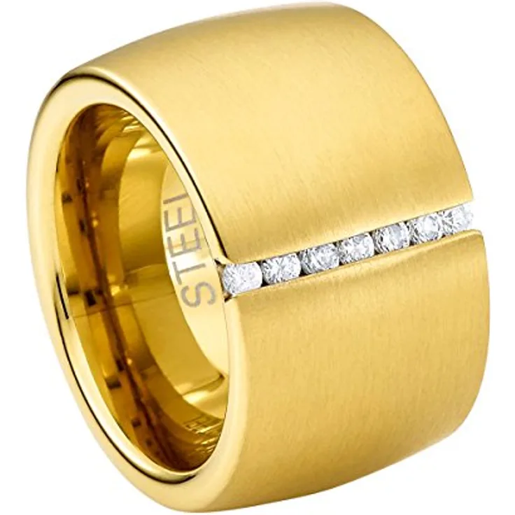 Heideman Damenring Lines, Edelstahl gold farbend poliert mit Zirkonia Stein 1,5mm im Brillant Schliff, golden