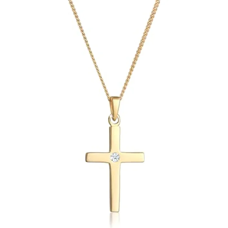 DIAMORE Elli DIAMONDS Halskette Damen Kreuz Anhänger aus 585 Gelbgold mit Diamant (0.02 ct.), 45 cm