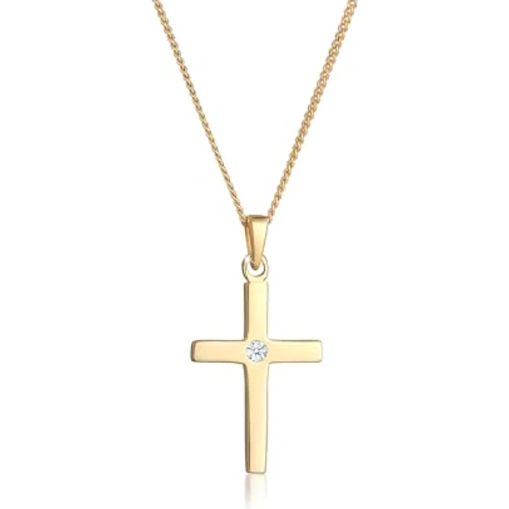 DIAMORE Elli DIAMONDS Halskette Damen Kreuz Anhänger aus 585 Gelbgold mit Diamant (0.02 ct.), 45 cm – Bild 1
