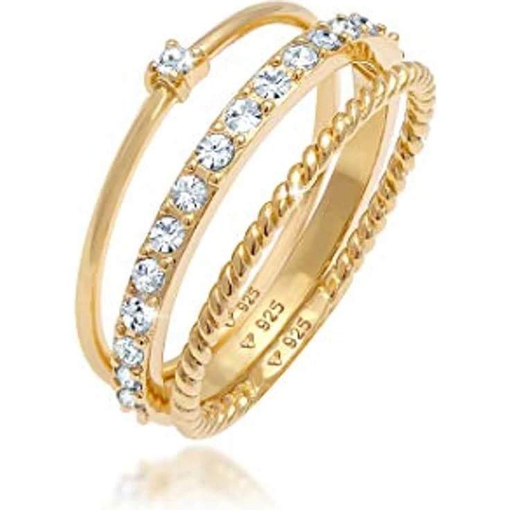 Elli Solitärring Ringset (3 tlg) 925 Silber mit Swarovski® Kristallen, handgefertigt, in verschiedenen Größen verfügbar – Bild 1