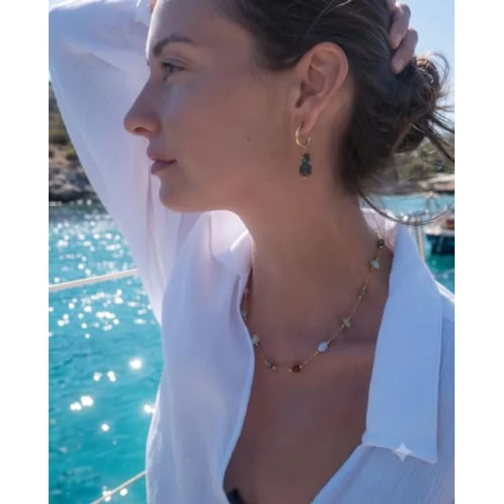 Purelei Island Dream Ohrringe – Creolen mit Amazonit, grünem Achat & Albite-Jade – Edelstahl 18K vergoldet – Damen Hängeohrringe 37 mm – Sommerlicher Boho-Look in Gold – Bild 4