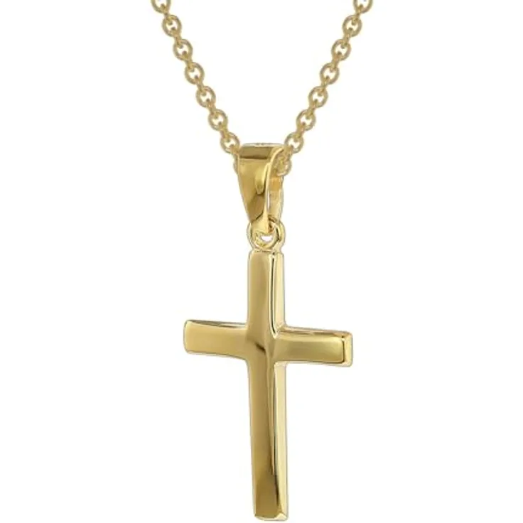 trendor Kreuz-Anhänger Gold 333 mit goldplattierter Silberkette, 45 cm, eleganter Halsschmuck für Damen, ideales Geschenk