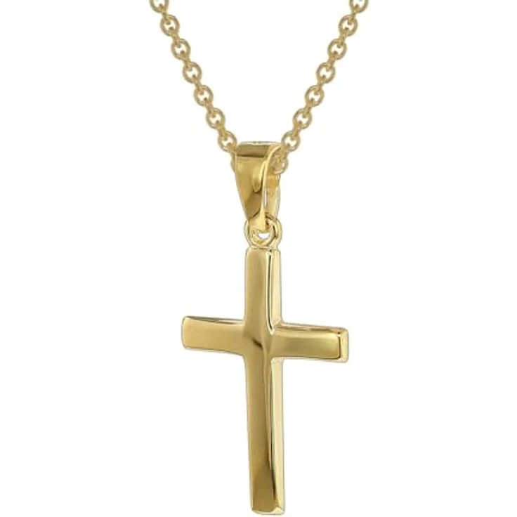 trendor Kreuz-Anhänger Gold 333 mit goldplattierter Silberkette, 45 cm, eleganter Halsschmuck für Damen, ideales Geschenk – Bild 1
