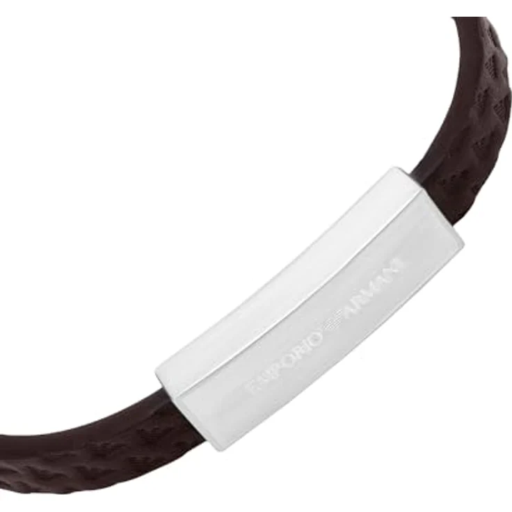 Emporio Armani Herren Silberfarbenes Lederarmband EGS3251040, braunes Leder mit mattem Finish und sicherem Magnetverschluss, 19,5 cm + 1 cm verstellbar – Bild 3