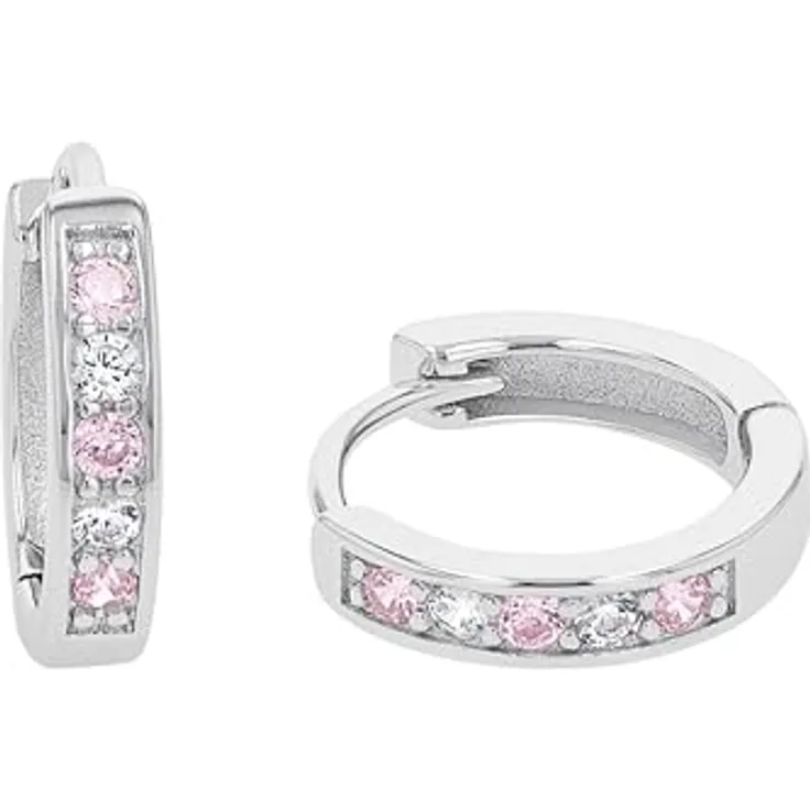 Amor Creolen 925 Sterling Silber Mädchen Ohrschmuck, Zirkonia besetzt, 12 mm, in Geschenkbox