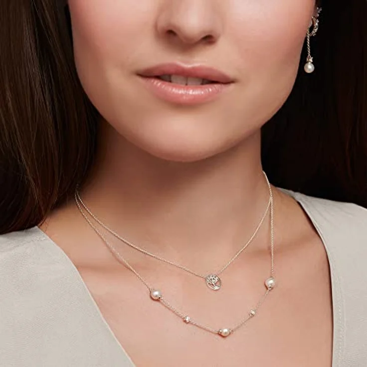 THOMAS SABO Damen Kette Perlen mit weißen Steinen, 925 Sterlingsilber, KE2120-167-14-L45V – Bild 2