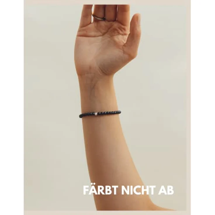 GD GOOD.designs Hämatit Armband Damen aus facettierten 4mm Edelstein Perlen mit 925 Silber Perle | Elastisches Naturstein Armband für Handgelenke 15-19 cm | Inkl. Geschenkbeutel – Bild 5