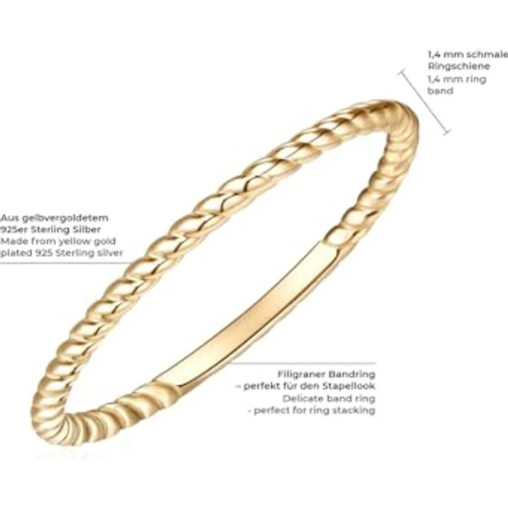 GLANZSTÜCKE MÜNCHEN Damen-Ring 925/- Sterling Silber gelbvergoldet, gedrehter Steckring mit filigraner Ringschiene, perfekt für Stapellooks – Bild 2
