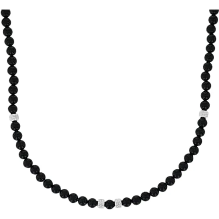 Amor Herren Halskette Edelstahl mit Achat, 50+5 cm, Silber, inkl. Schmuck Geschenk Box, 2040352