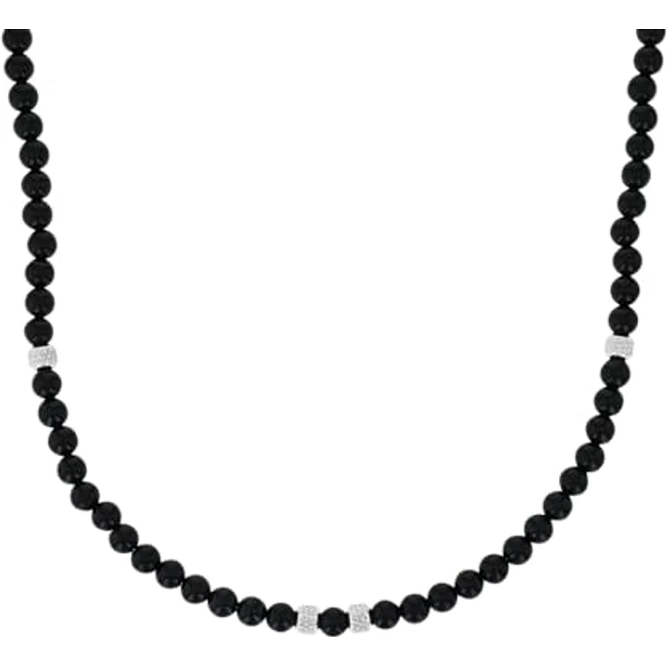 Amor Herren Halskette Edelstahl mit Achat, 50+5 cm, Silber, inkl. Schmuck Geschenk Box, 2040352 – Bild 1