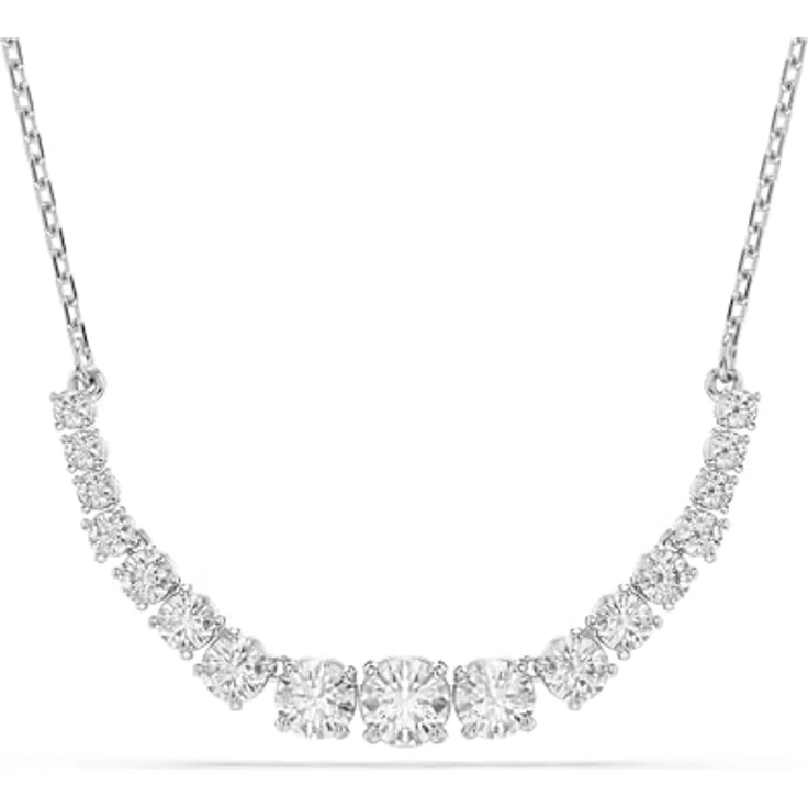 Swarovski Matrix Halskette, Rhodinierte Damenhalskette mit Swarovski Zirkonia in unterschiedlichen Größen, 42-49 cm – Bild 1