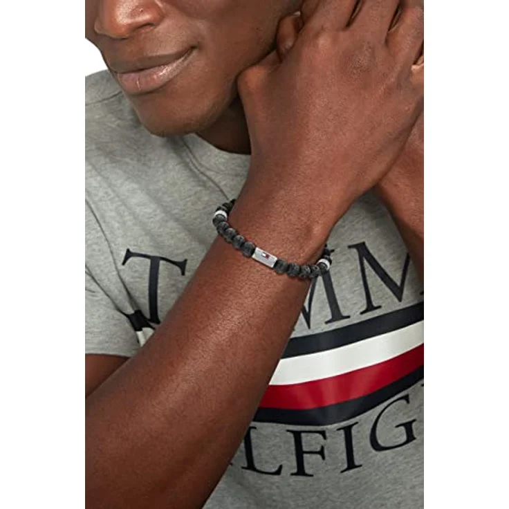 Tommy Hilfiger Jewelry Armband für Herren, Lavasteinperlen mit Edelstahlverschluss, 18,5 cm, Tommy Hilfiger-Flaggenlogo – Bild 3