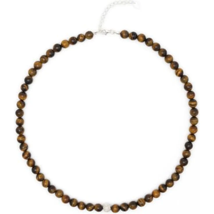 BERGERLIN Tigerauge Halskette, Perlenkette mit 925 Sterling Silberperle, echte Tigerauge Kette Größe XS-S, Handgemacht, verstellbar – Bild 3