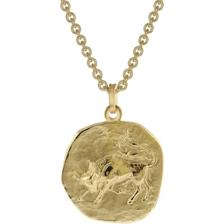 trendor Stier Sternzeichen Herren-Halskette, goldplattierter Silber-Anhänger Ø 20 mm auf vergoldeter Kette, 60 cm, zeitloser Halsschmuck, Geschenkidee – Bild 1