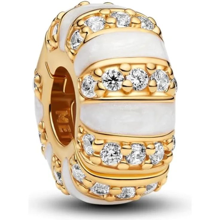PANDORA Moments Steine & Emaille Clip-Charm, 14K vergoldetes Sterling Silber mit Zirkonia, Kompatibel mit Moments Armbändern, warmen Farbtönen