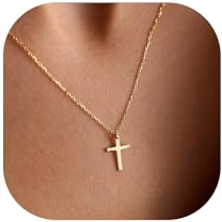 TINGN Kreuzkette - 14K Vergoldete Gold Kette mit Kreuzanhänger, hypoallergen, 45 cm + 6 cm verstellbar, für Damen und Teenager – Bild 1