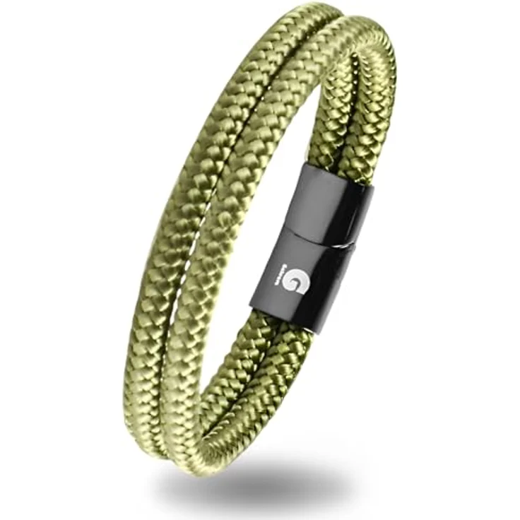 Galeara Noa, Segeltau Armband Geflochten mit Magnetverschluss, Schwarz-Grün, 205 mm, hochwertiges Nautisches Design – Bild 1