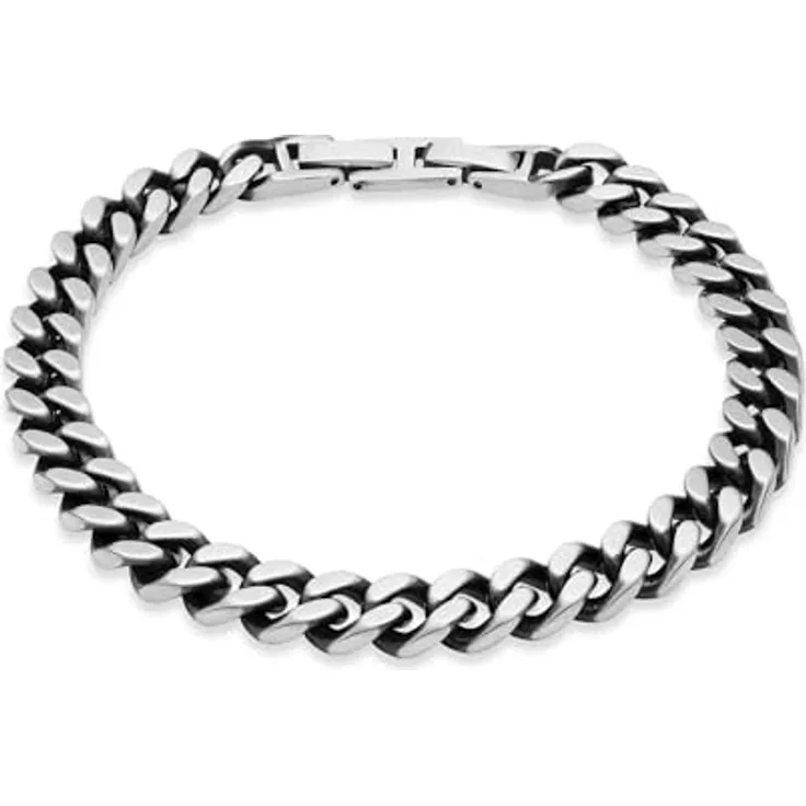 s.Oliver Bolde Halskette & Armband aus gebürstetem Edelstahl, silber, klassisches und maskulines Design, perfekte Geschenkidee