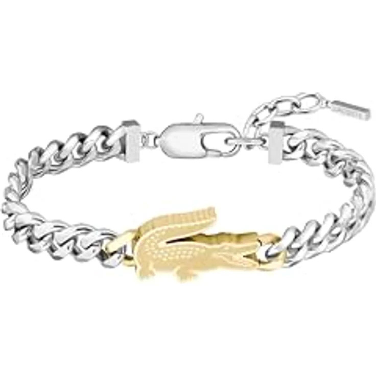 Lacoste Gliederarmband Arthor, Herren-Armband aus zwei-farbigem Edelstahl mit Krokodil-Charm, Innendurchmesser 190 mm, goldene Details, Karabinerverschluss – Bild 1