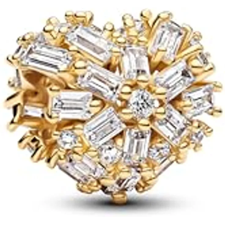 PANDORA Moments Funkelndes Herz Charm, 14K vergoldet mit Zirkonia, kompatibel mit Moments, 764240C01