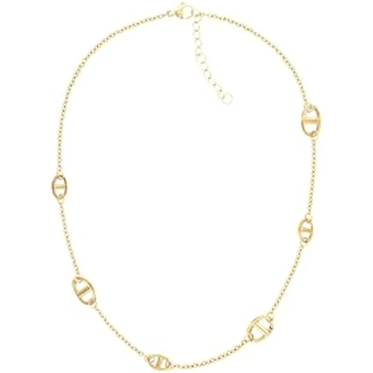 Tommy Hilfiger Jewelry Damen Gliederhalskette aus Edelstahl mit Gelbgold-Beschichtung, nautisch inspiriert, 406 mm + 50 mm Verlängerung, Karabinerverschluss