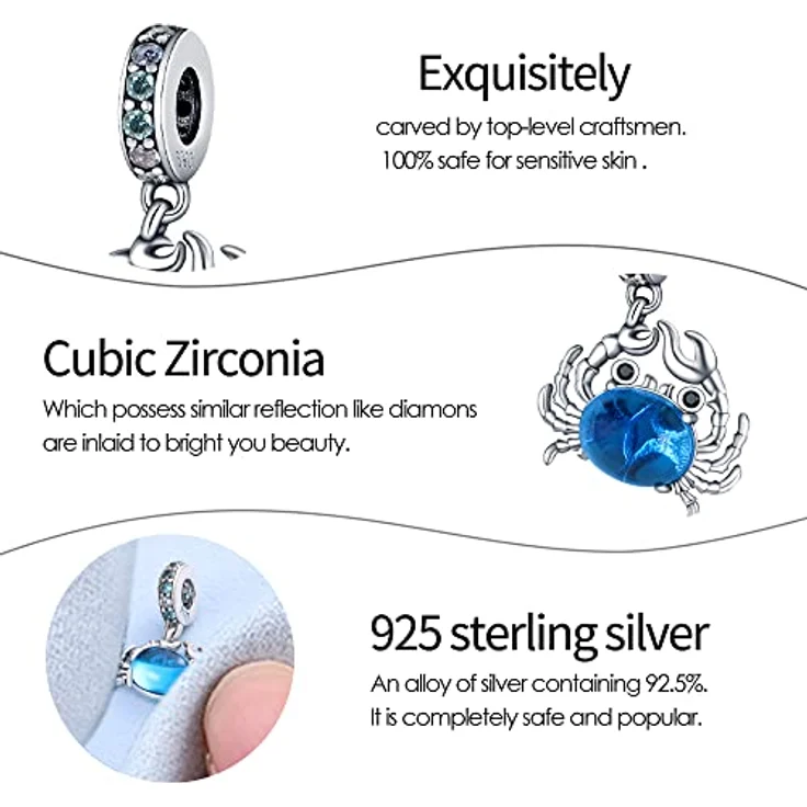 Pandach Damen Charm Anhänger 925 Sterling Silber, Zirkonia Beads für Armband und Halskette, Kompatibel mit europäischen Charms – Bild 4