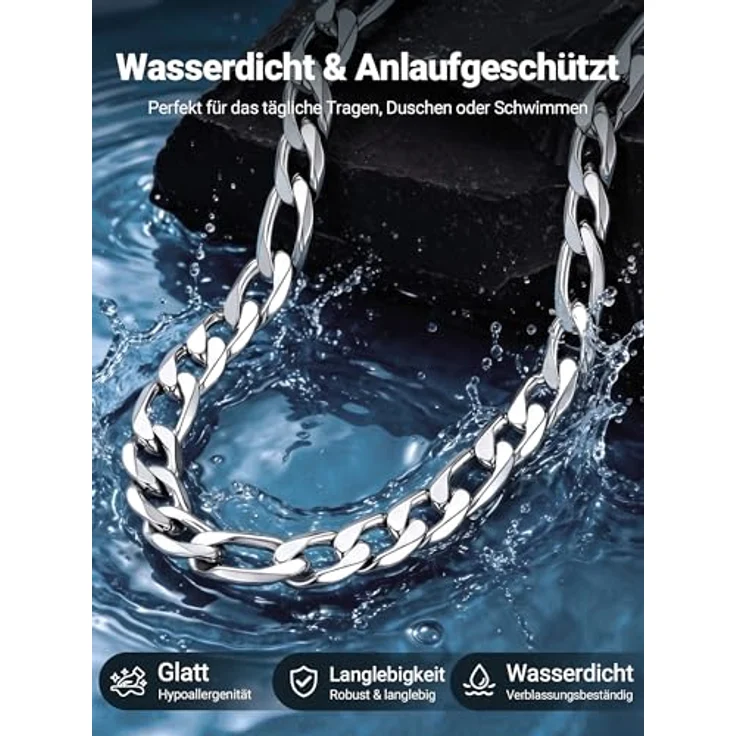 PROSTEEL Herren Figaro Halskette, Edelstahl 316L, Silber, Breite 13mm, Länge 66cm, hypoallergen, mit Anlaufschutz – Bild 2