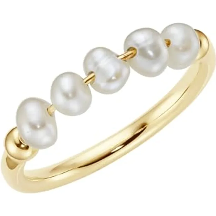 Smart Jewel Ring Ring mit weißen Süßwasser-Perlen, 925 Sterling Silber, bewegliche Perlen, Schienenbreite 2,2 mm