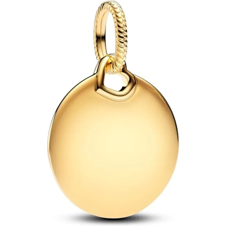 Pandora Charm-Einhänger 368610C00, Gravierbarer Rund-Anhänger aus 14k vergoldeter Metalllegierung, Gelbgoldfarben, 17,5 mm