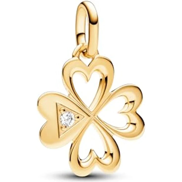 Pandora Charm Herz Vierblättriges Kleeblatt, goldfarben, mit Zirkonia, 13 mm Länge – Bild 1