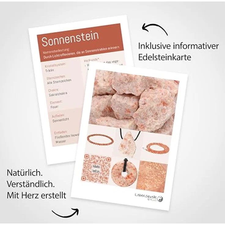 Lebensquelle Plus Sonnenstein Splitterarmband | Handgefertigtes elastisches Stretch-Armband aus echtem Sonnenstein | ca. 18-19 cm Umfang, inkl. Edelsteinkarte – Bild 4