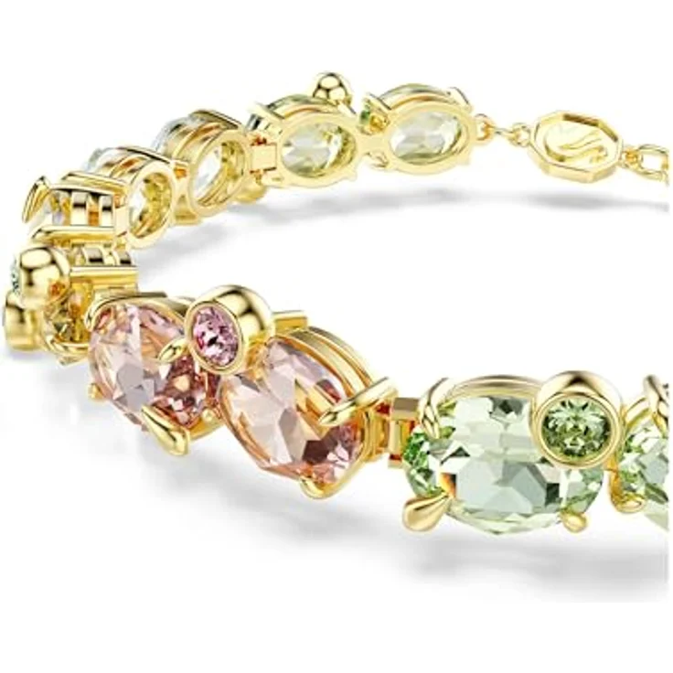 Swarovski Gema Tennis Armband, Vergoldetes Damenarmband mit Mehrfarbigen Kristallen, Armbandlänge 15.5-20 cm, Motivgröße 0.8 x 0.9 cm – Bild 4