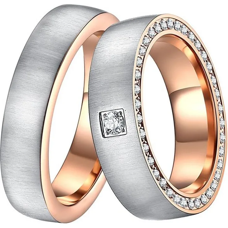DOOSTI Trauring Ehering Partnerring LIEBE, Edelstahl bicolor, Made in Germany, wahlweise mit oder ohne Zirkonia
