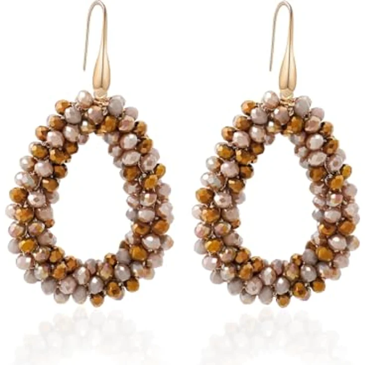 Elegance 11 designs Bronze Boho Hängeohrringe, tropfenförmige Reisperlen, leichte und hypoallergene Damenohrringe, eleganter Schmuck für jeden Anlass – Bild 1