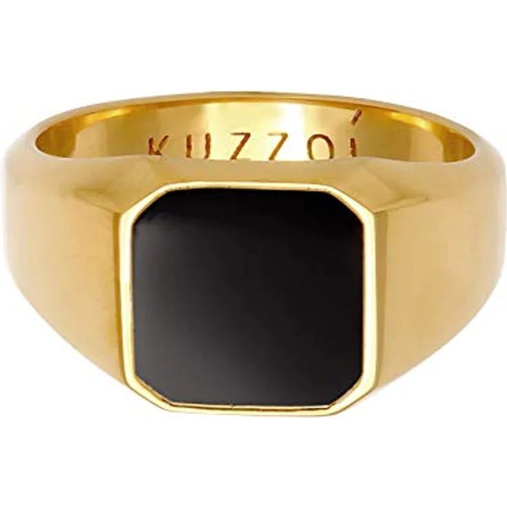Kuzzoi Goldener Siegelring Herrenring Achteck mit schwarzer Emaille, 925 Sterling Silber vergoldet, 10 mm breit, Ringgröße 56 – Bild 2