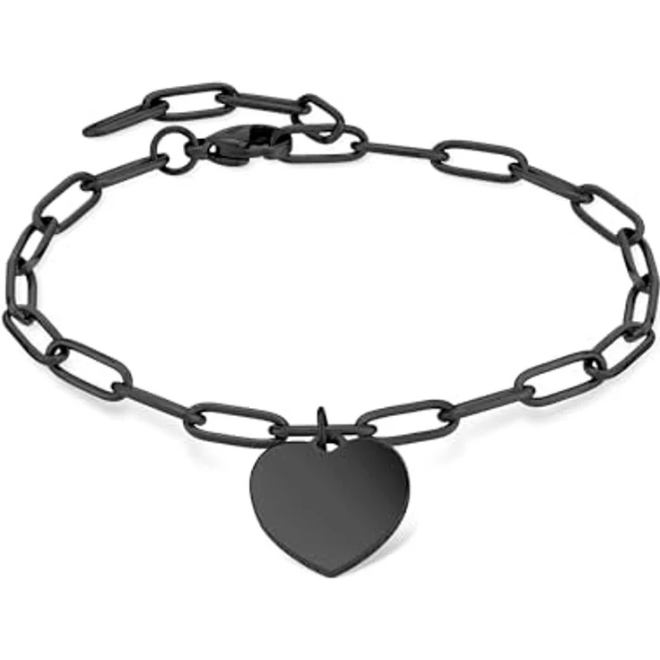 Liebeskind Berlin Herz-Armband LJ-1605-B-21, Edelstahl IP Black, 20 cm Gliederkette mit Karabinerverschluss – Bild 1