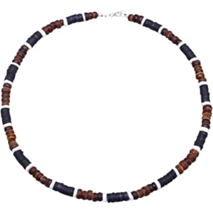 Kuzzoi Buddha Herren Halskette aus Heishi und Kokosnuss Holz Perlen (5-6 mm), 925 Sterling Silber Bead, 42 cm Surferkette für Männer – Bild 2