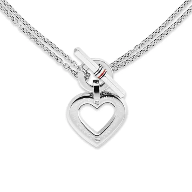 Tommy Hilfiger Jewelry Doppelte Ketten-Halskette aus Edelstahl mit Herz-Anhänger, 43-86 cm, Emaillierte Gravur, Flexibel tragbar – Bild 2
