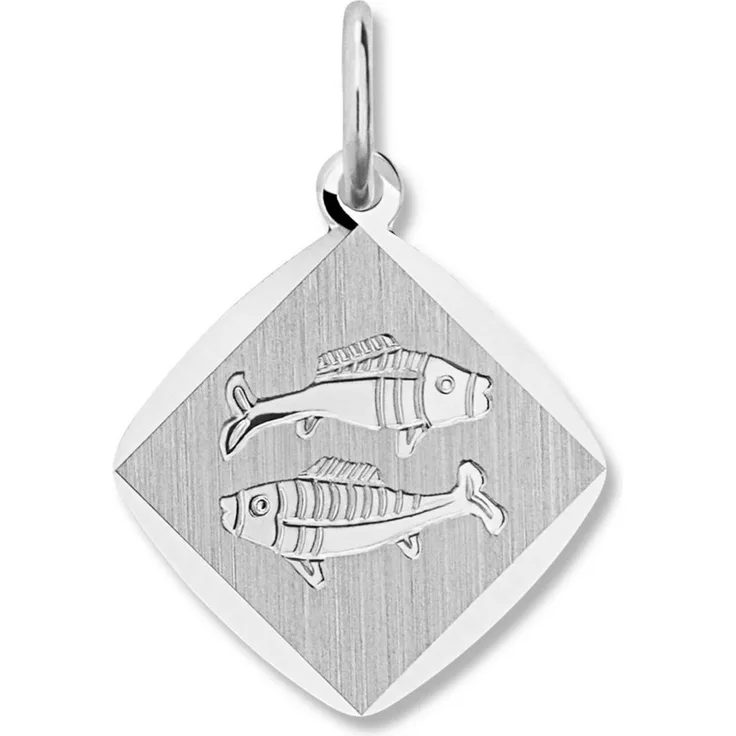 ONE ELEMENT Sternzeichenanhänger Fische aus 925 Silber, rhodiniert mit diamantiertem Rand, 13 mm x 19.4 mm