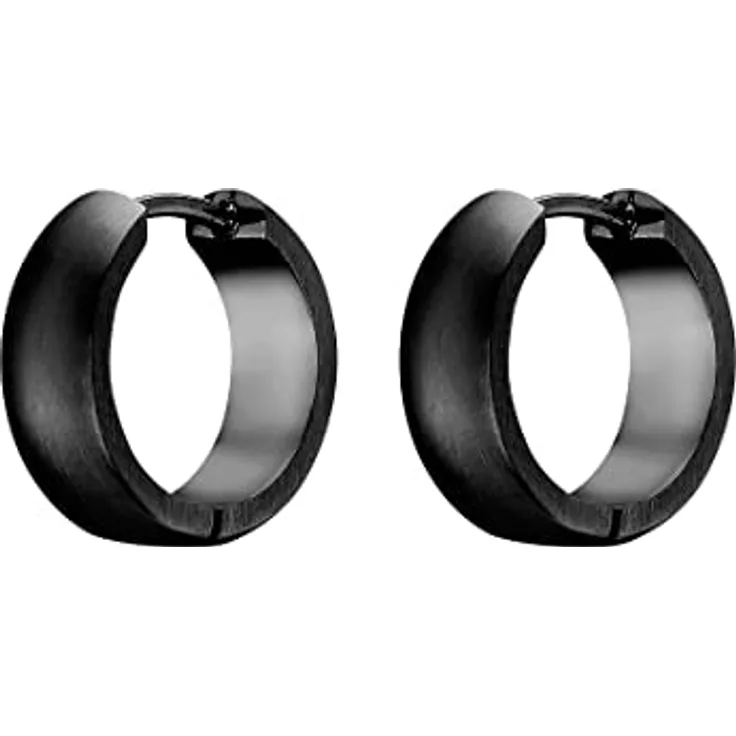 FAVS Unisex-Creolen Edelstahl, Schwarz, 1,5 cm Länge, 15 mm Durchmesser, in Geschenkbox