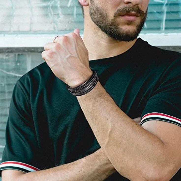 Speroto Herren Lederarmband aus Rindsleder und Edelstahl, geflochten, schwarz, 23 cm – Bild 5