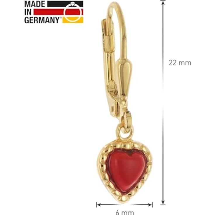 trendor 28590 Kinder-Ohrringe Gold 333/8K, Ohrhänger mit Roten Herzen und Klappbügel, Gesamtlänge 22 mm – Bild 5