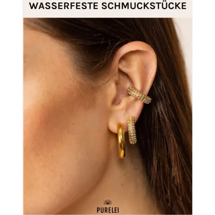 Purelei Big Glitter Ohrringe, Damen Ohrringe aus langlebigem Edelstahl, wasserfest mit Schmucksteinen, 20 mm Durchmesser, Gold – Bild 3