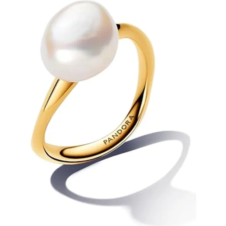 PANDORA Essence Barocke Behandelte Süßwasserzuchtperle Ring aus Sterling Silber mit vergoldeter Metalllegierung, Größe 56, 163293C01-56